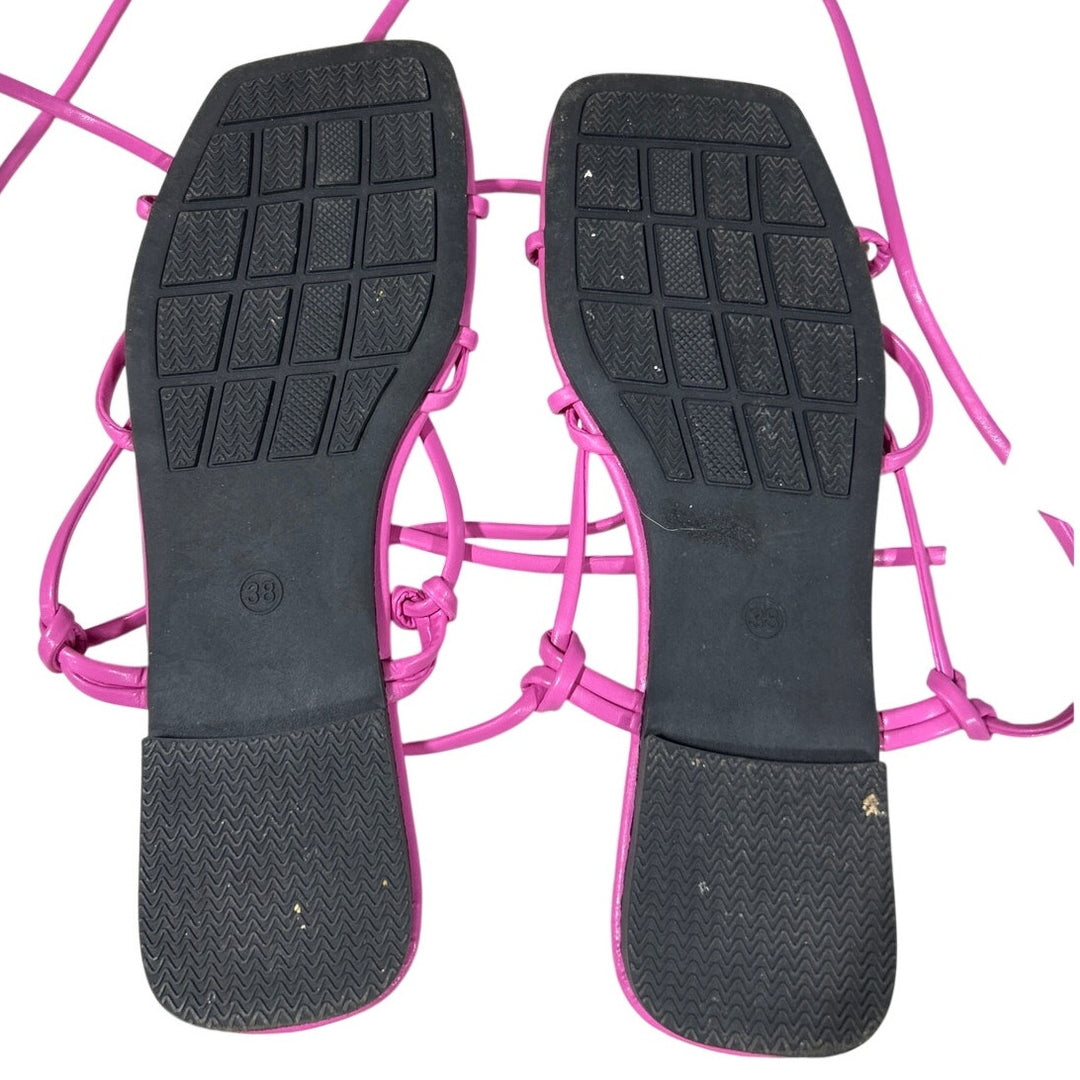 Gorglitter Womens 7.5 Pink Sandals Strappy Faux Leather Open Square Toe Shoes