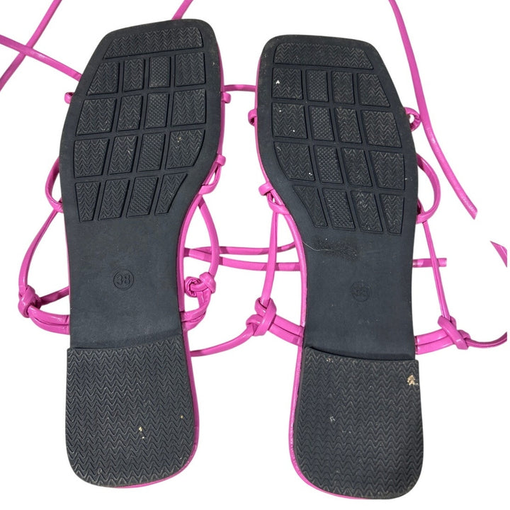 Gorglitter Womens 7.5 Pink Sandals Strappy Faux Leather Open Square Toe Shoes