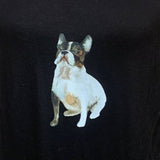 Hand Printed Upcycled Womens Large Boston Terrier Puppy Dog Short Sleeve Tee