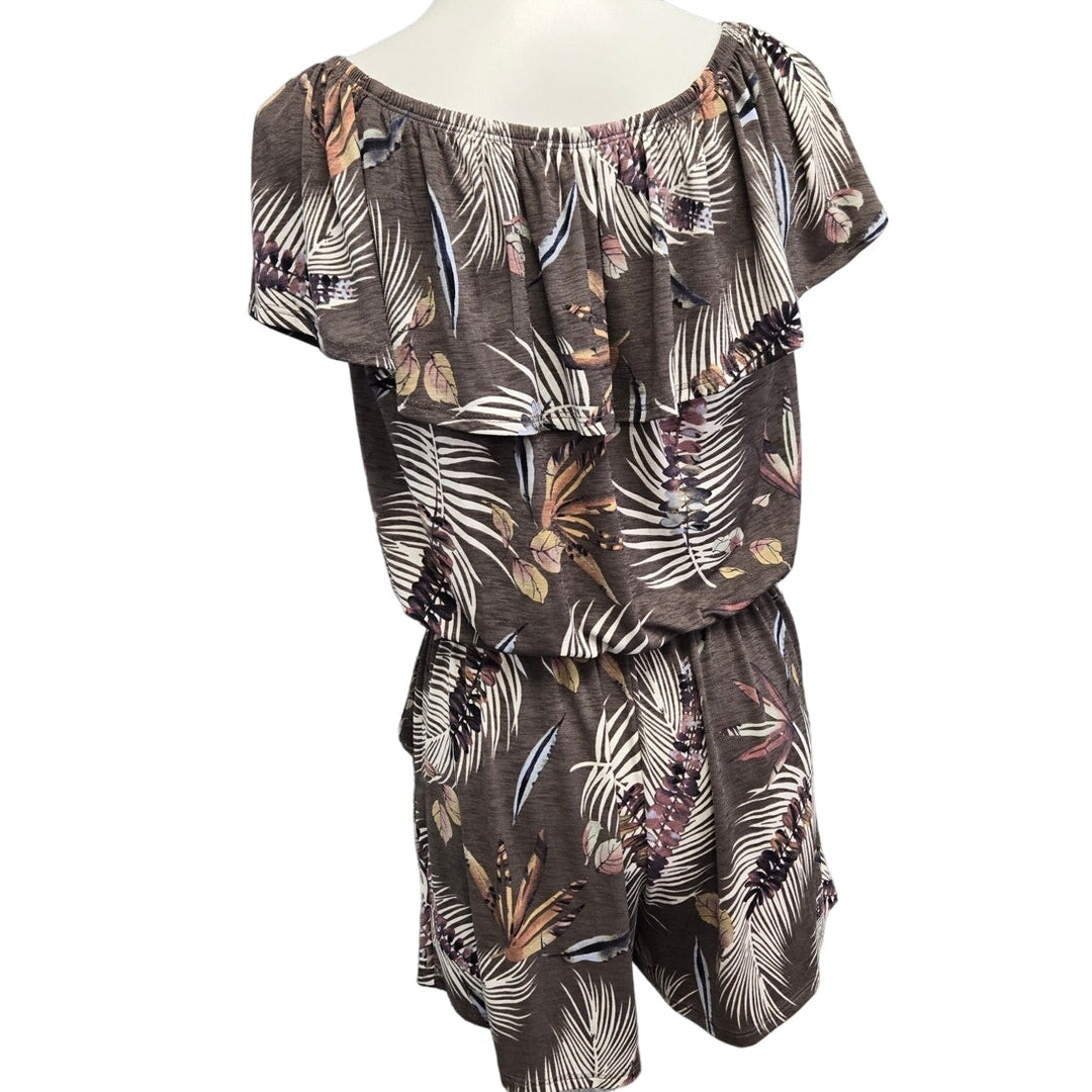 MTS Womens Medium Tropical Bird Print PolySpandex Stretchy Ruffled Romper