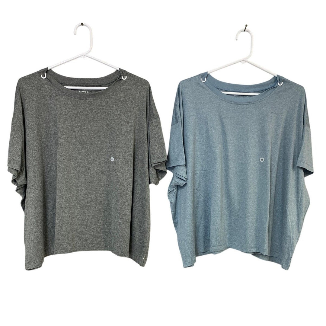2 New Eddie Bauer Womens 2X 30UPF Green Blue Surreal Travel Crew Neck Tee Shirts