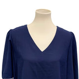 Womens Large Sheer Lightweight Deep V Neck Navy Blue Long Sleeve Top Blouse