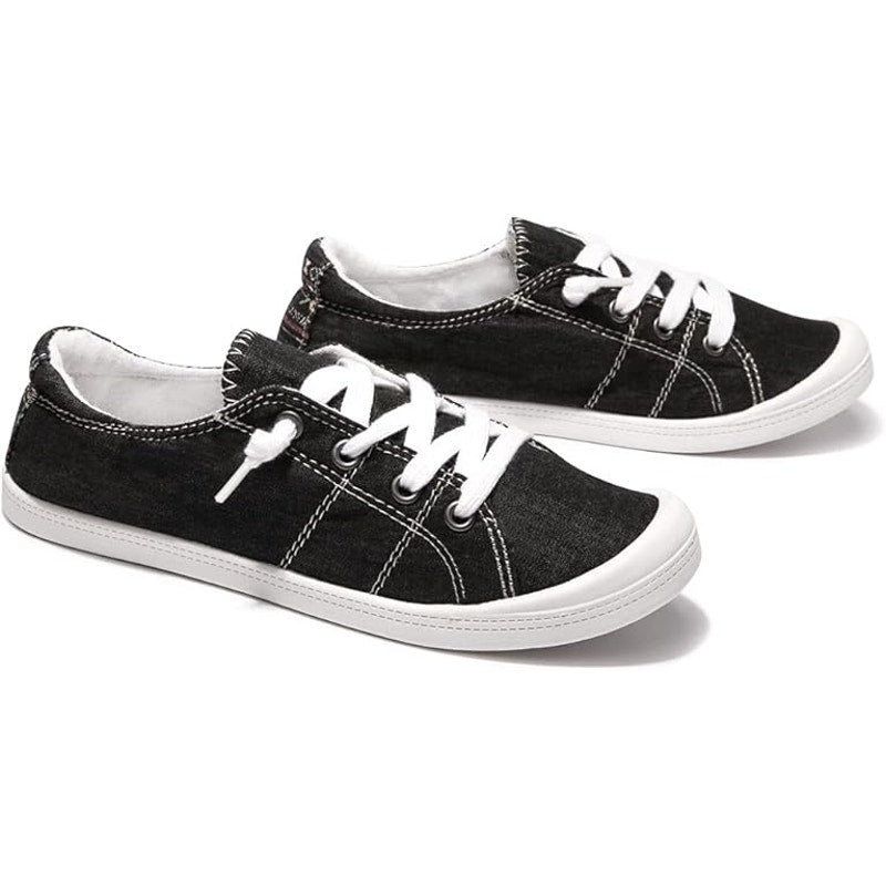 Beneker Womens Size 10 Black Canvas Lace Up Slip On Low Top Casual Sneaker Shoes
