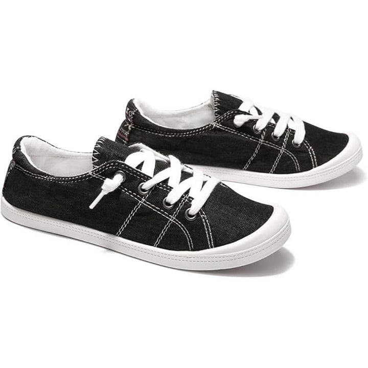 Beneker Womens Size 10 Black Canvas Lace Up Slip On Low Top Casual Sneaker Shoes