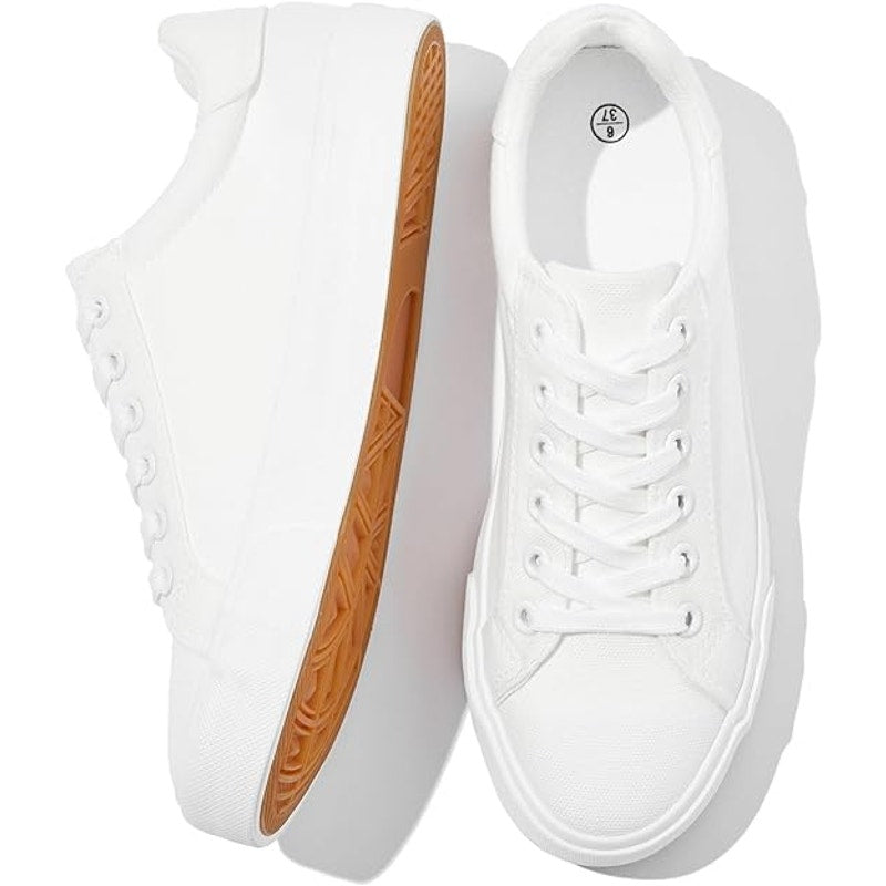 Witwatia Womens Size 10 OFF- White Canvas Lace Up Flexible Basic Sneaker Shoes