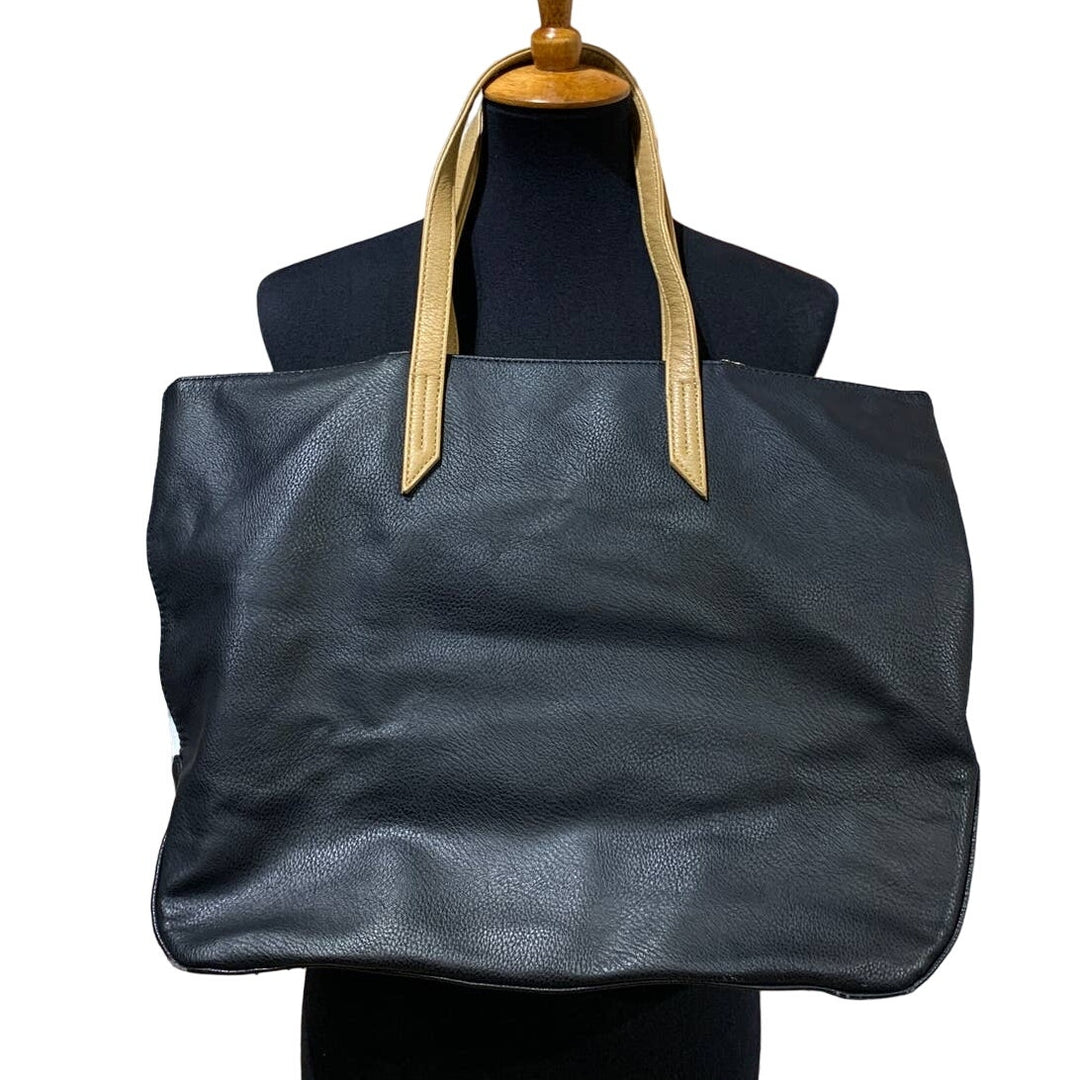 Carlos Santana Black White Faux Leather Large Handbag Purse Shoulder Bag
