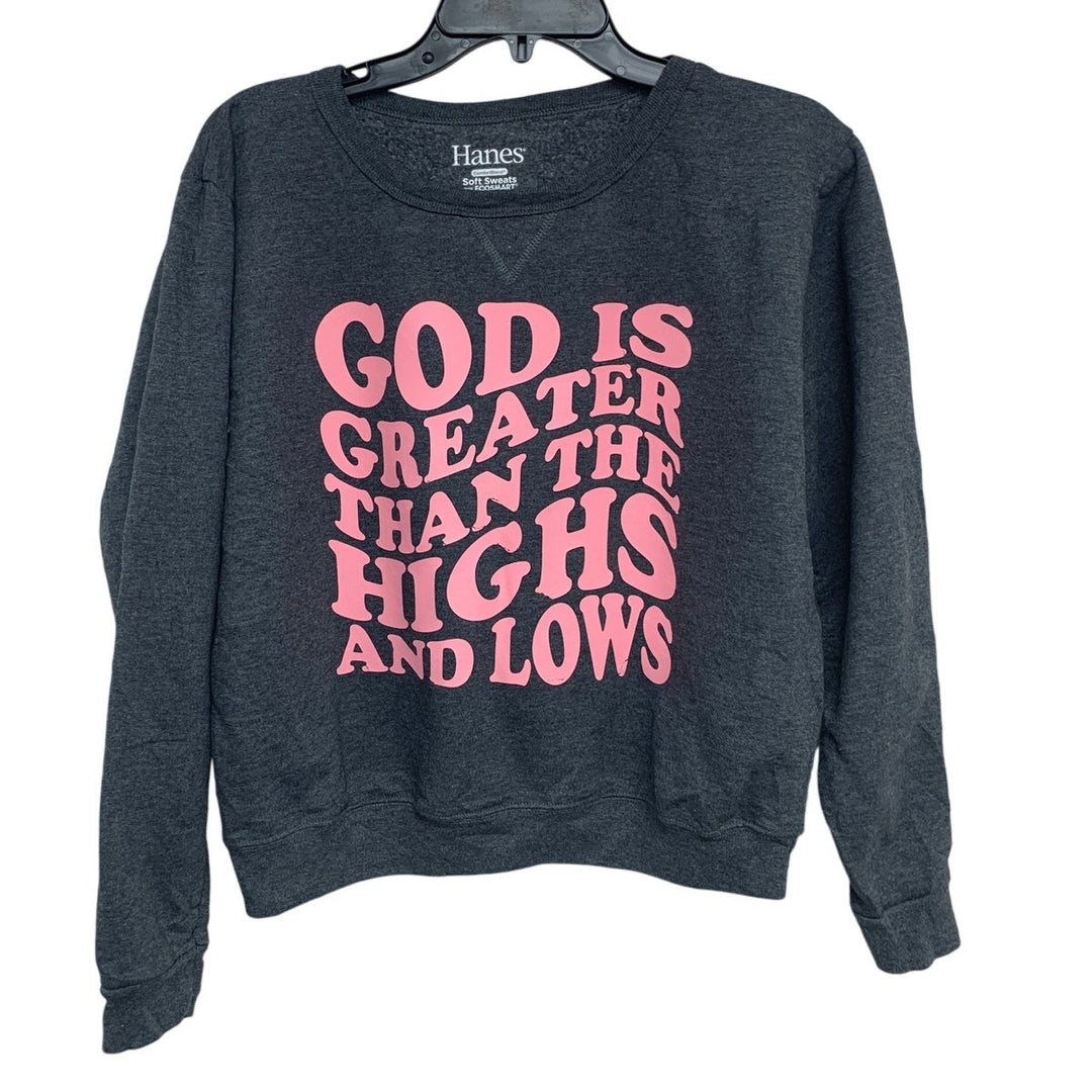 Upcycled Hand Printed Womens Medium God Is Greater Than Highs &amp; Lows Sweatshirt