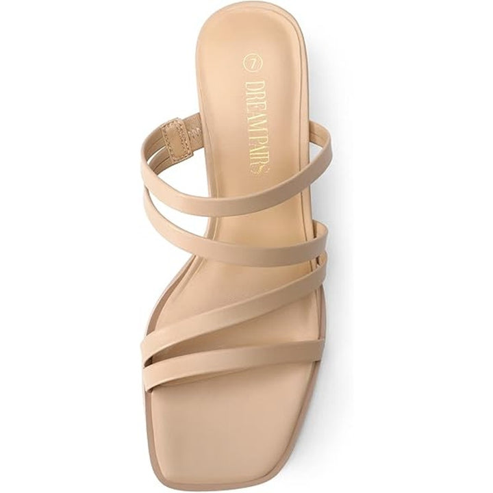 Dream Pair Womens 7 Nude Tan Open Toe Low Block Heel Strappy Sandals Dress Shoes