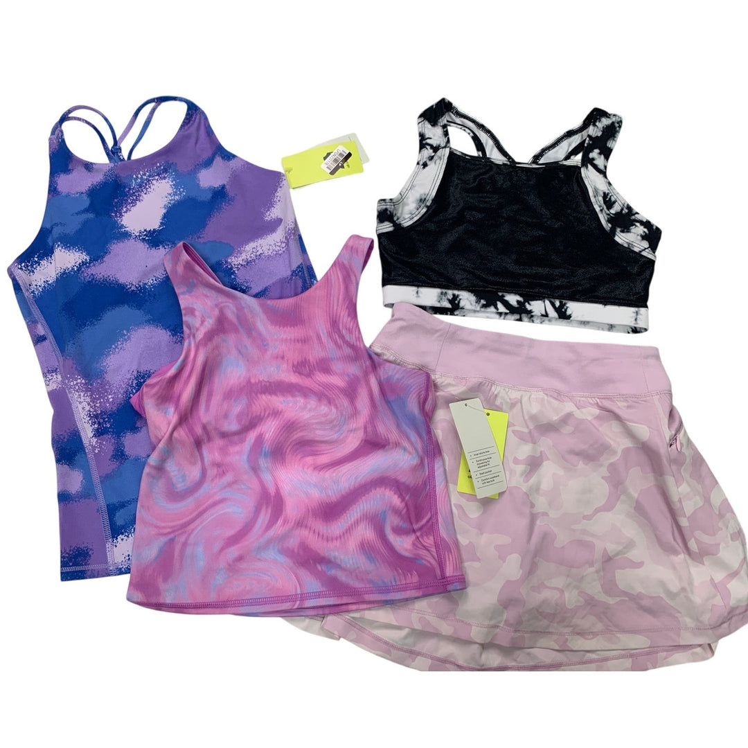 Lot of 4 New All in Motion GIrls Large Tie Dye Camo Athletic 3 Tops 1 Skort