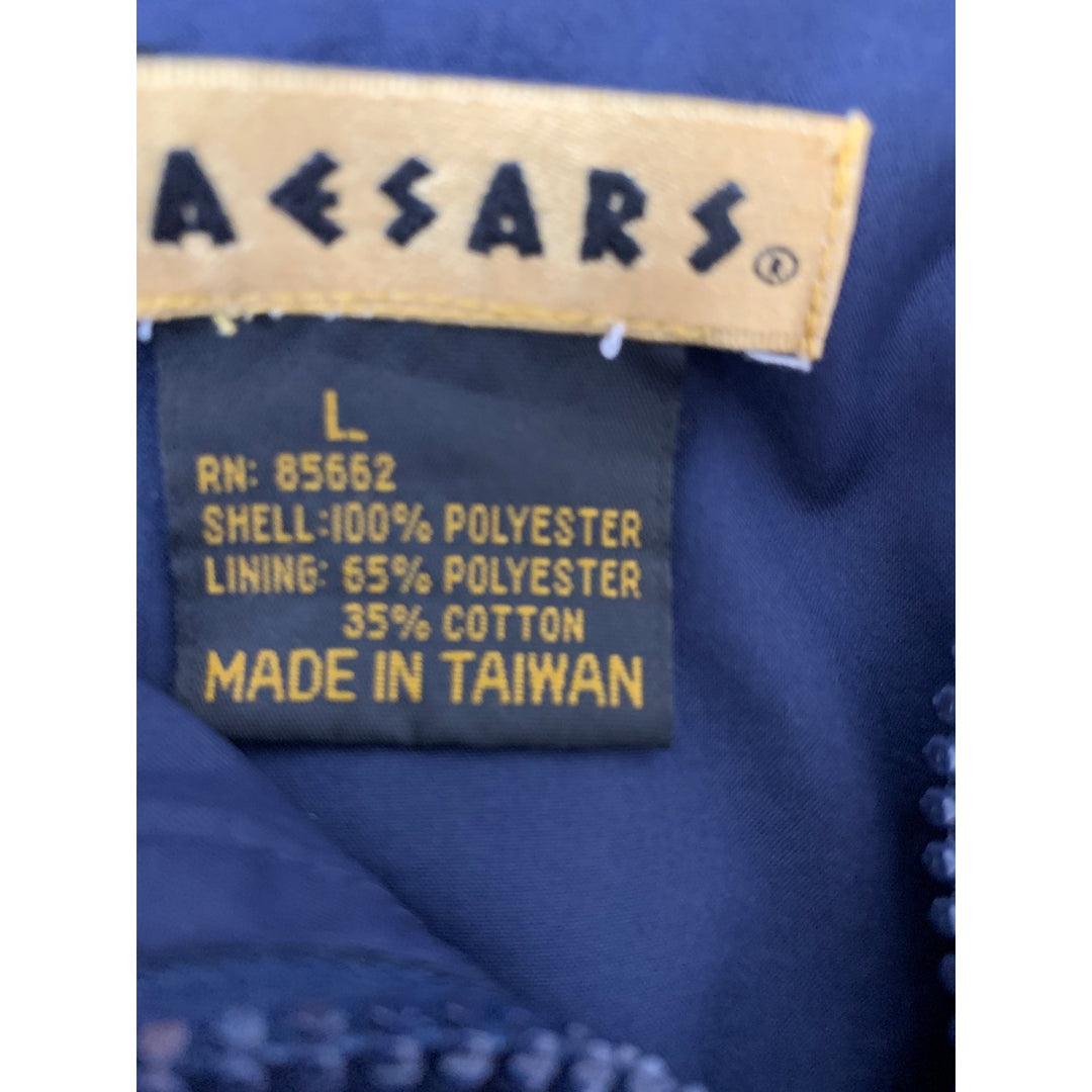 Caesars Mens Large Navy Blue Long Sleeve Collared Full Zip Bomber Jacket