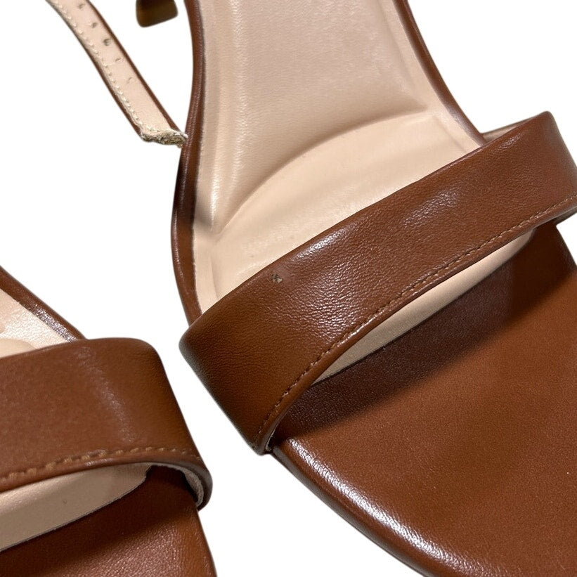 Mostrin Womens Size 8 Cognac Brown 4" Heel Open Toe Ankle Strap Stiletto Shoes