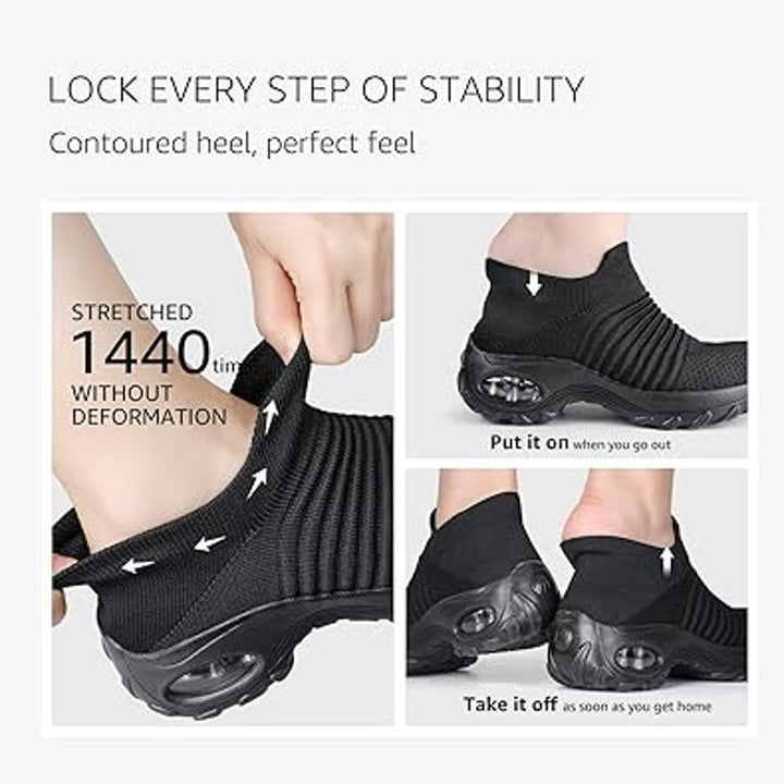 HKR Womens Size 7.5 Black Fabric Arch Support Non Slip Knit Upper Comfort Shoes