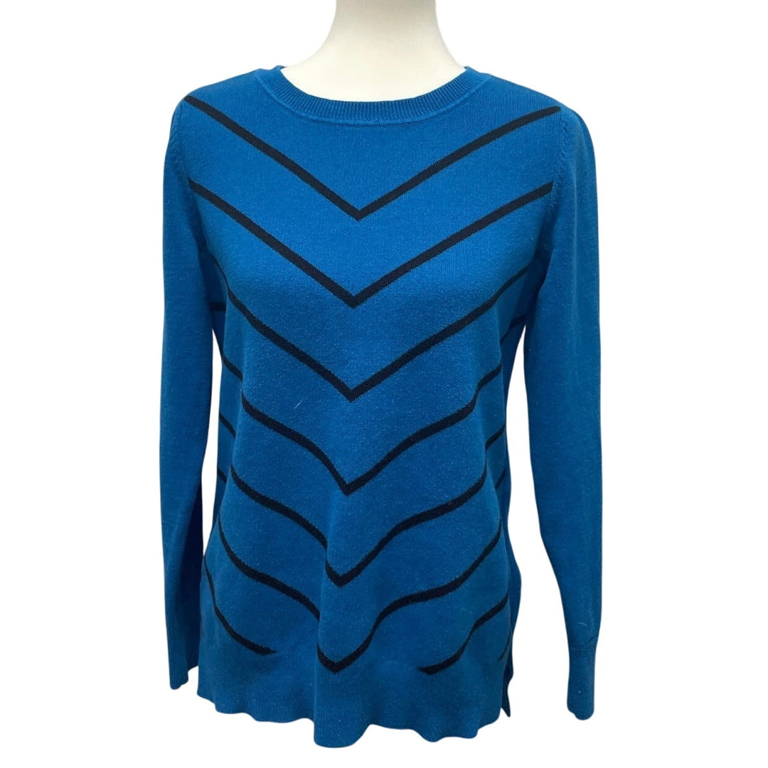 Liz Claiborne Womens Medium 100% Cotton V Stripe Crew Neck Pullover Sweater