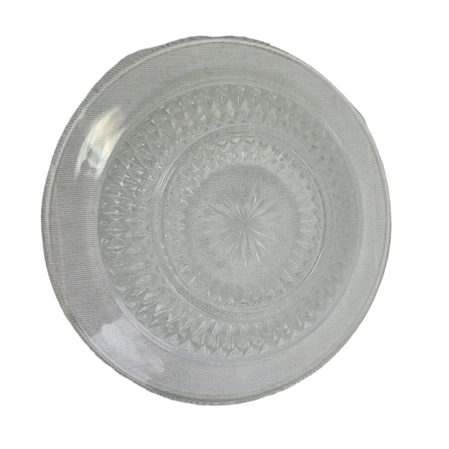 3 Vintage Cut Clear Diamond Pattern Glass Mug Plate Ashtray Mismatched Set