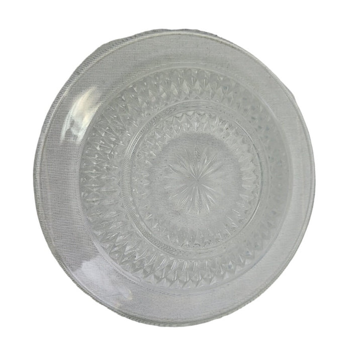 3 Vintage Cut Clear Diamond Pattern Glass Mug Plate Ashtray Mismatched Set