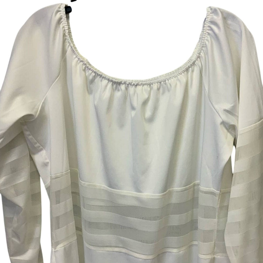 Unbranded 4X Elastic Scoop Neck White Sheer Stripe Long Sleeve Midi Dress