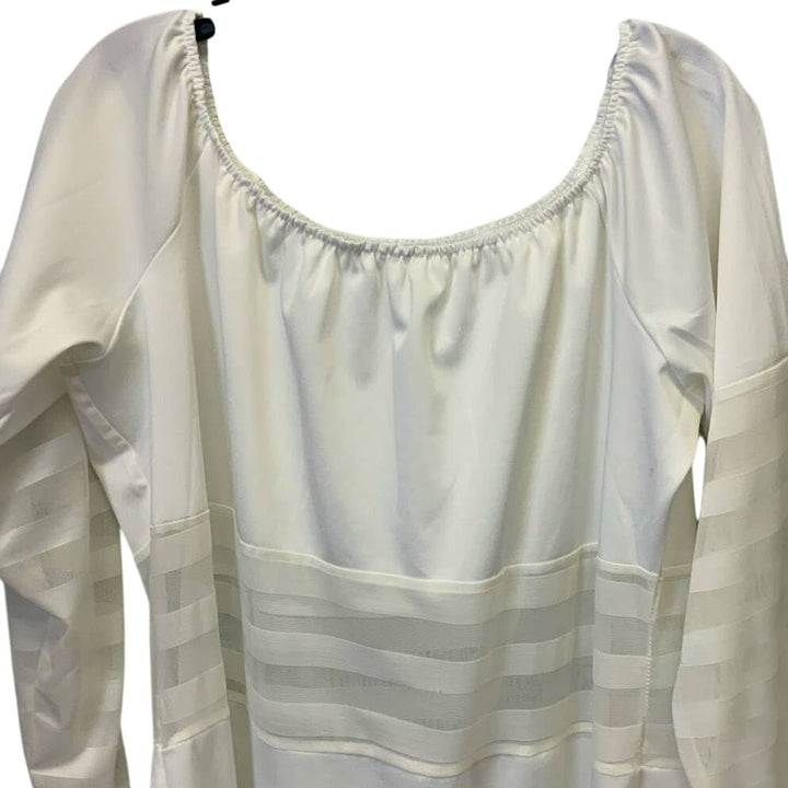 Unbranded 4X Elastic Scoop Neck White Sheer Stripe Long Sleeve Midi Dress