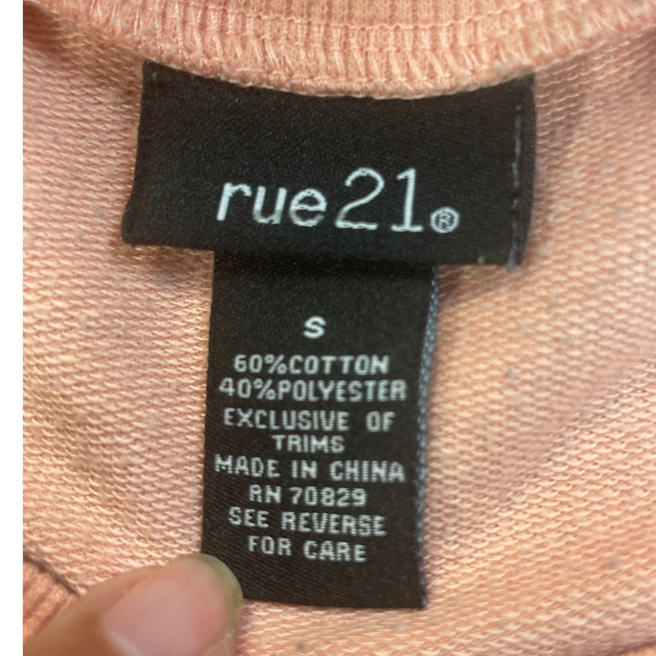 Rue 21 Womens Small PolyCotton Color Block Long Sleeve Crew Neck Cropped Shirt