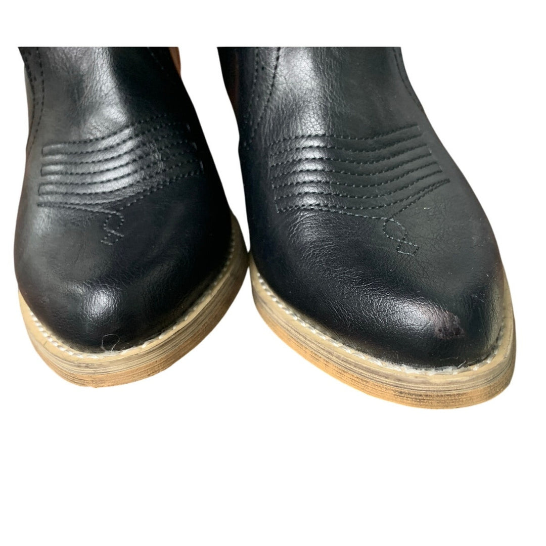Rollda Womens Size 7 Black Faux Leather 2" Block Heel Western Cowboy Boots Shoes