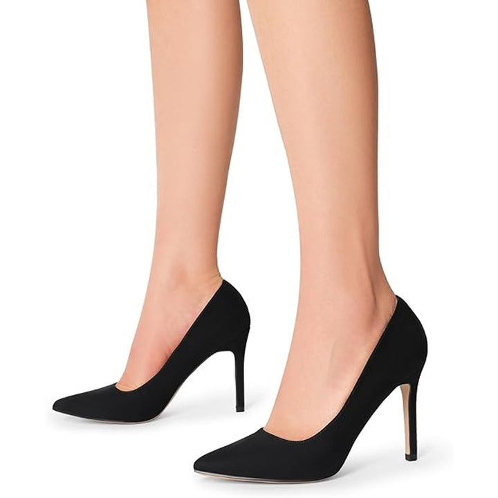 Dream Pairs Womens Size 7 Black Faux Suede 4" Heel Slide On Basic Pumps Shoes