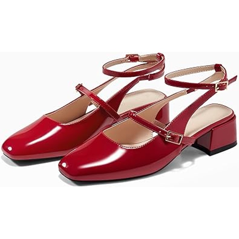 New Coutgo Womens Size 7.5 Shiny Red Mary Jane Chunky Low 1.5" Heels Shoes