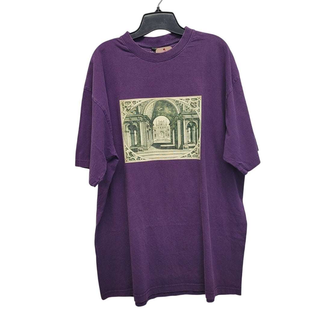 Hand Printed Mens 2XL Upcycled Architecture Columns Castle Short Sleeve Tee