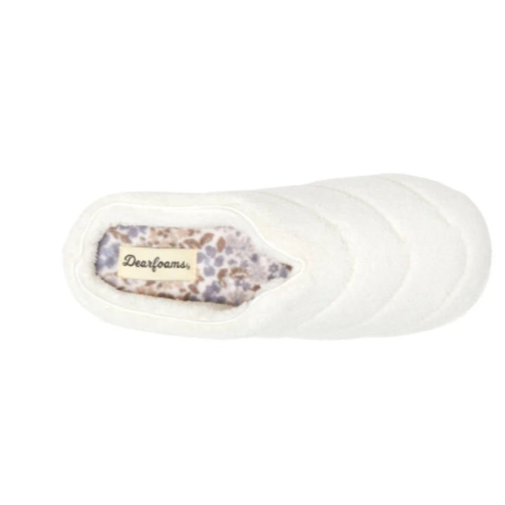New In Box Dearfoams Women Small 5/6 Cream SlideOn Memory Foam Washable Slippers