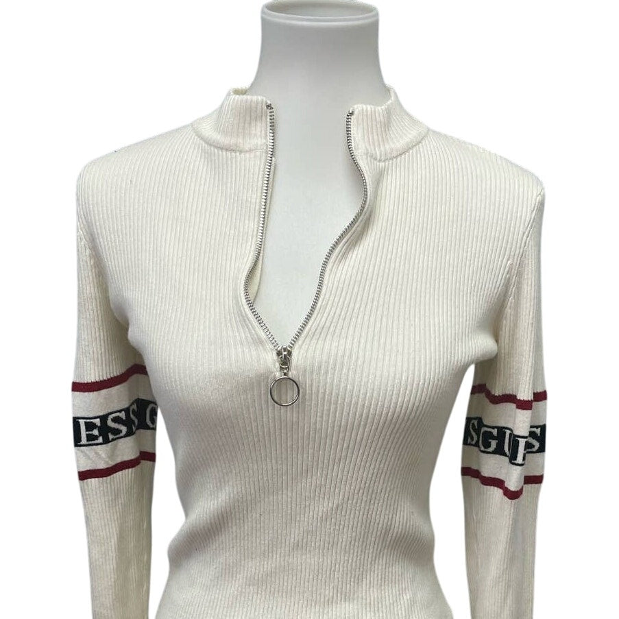 Guess Womens Medium Long Sleeve Half Zip Stripe Cotton Blend Pullover Sweater