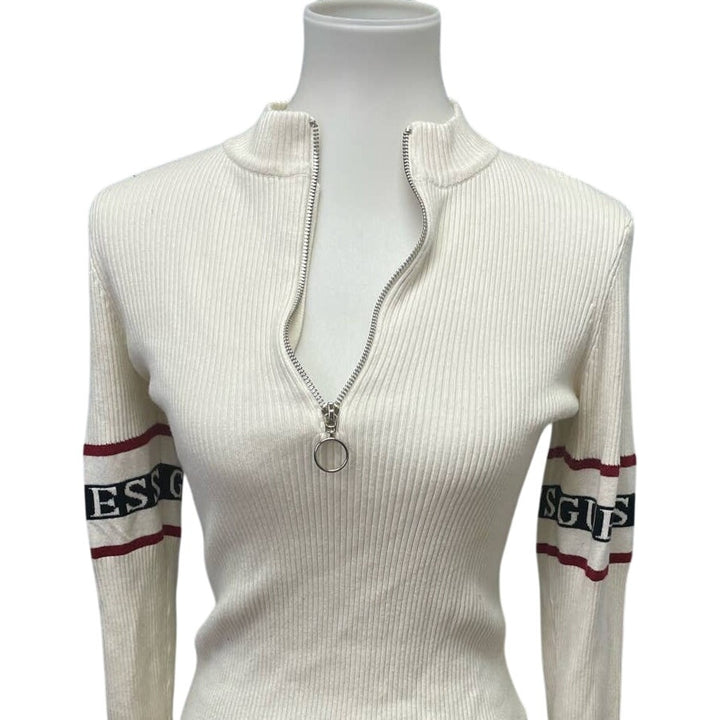 Guess Womens Medium Long Sleeve Half Zip Stripe Cotton Blend Pullover Sweater