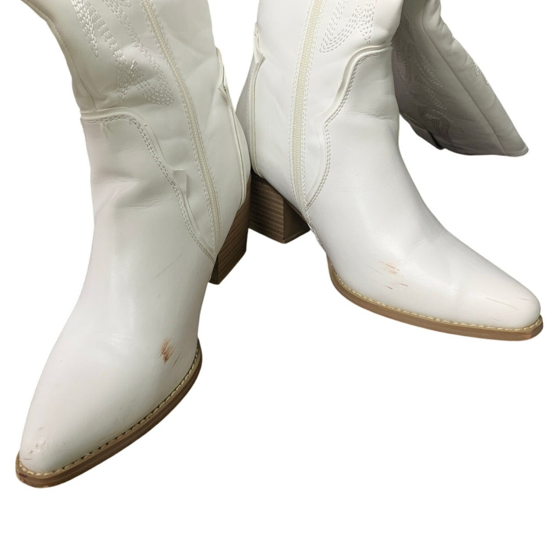 Dream Pairs Womens Size 8 White Faux Leather 3" Block Heel Western Cowboy Boots