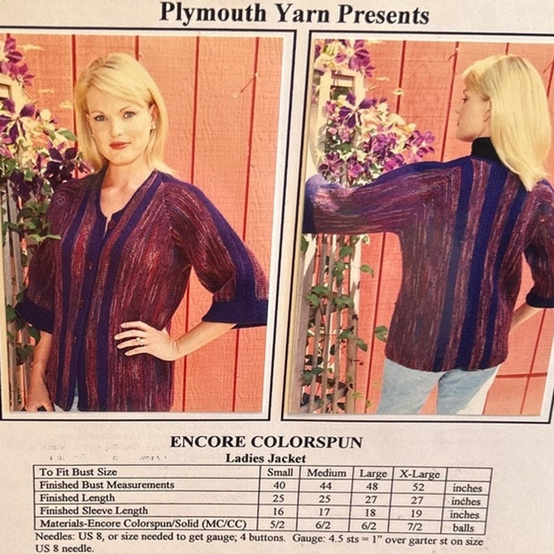 New Plymouth Yarn P258 Encore Colorspun Ladies Jacket Sweater Knitting Pattern