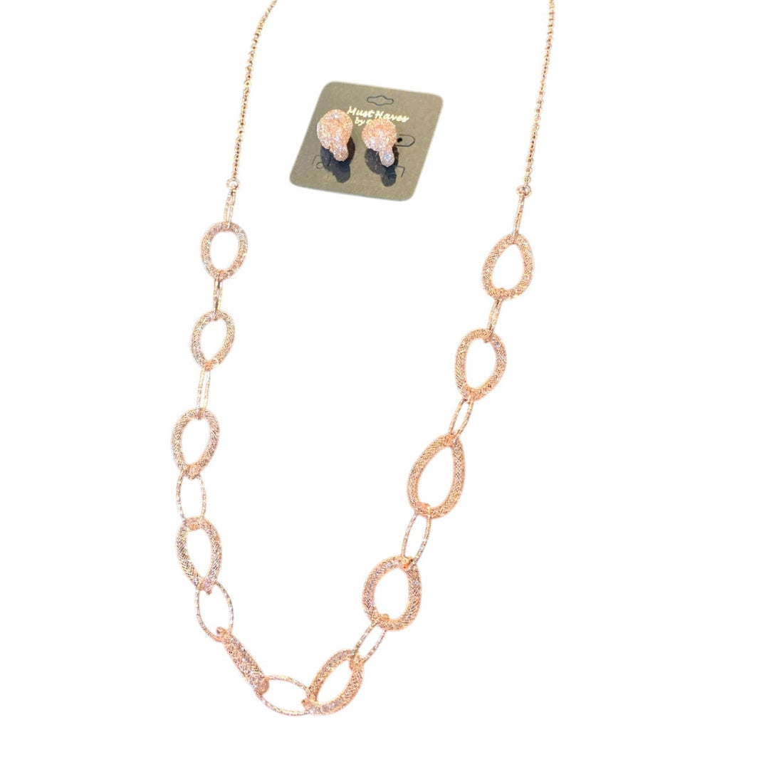New Chain Link Earrings Necklace Rose Gold Wedding Jewelry Set in Red Gift Box