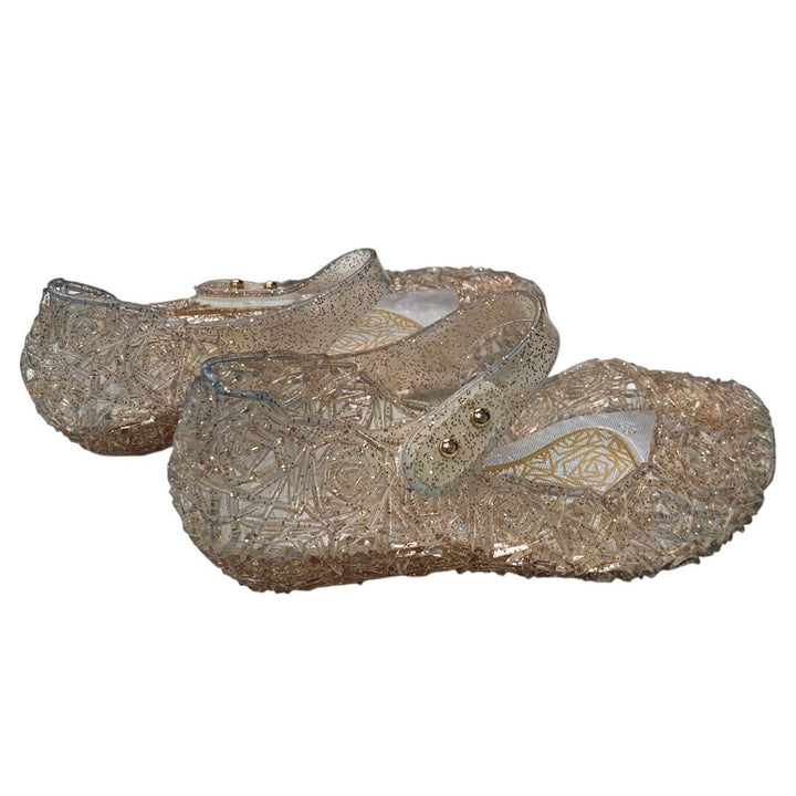 OMGard Little Girls Size 12.5 Clear Glitter Flats Floral Mary Jane Jelly Shoes