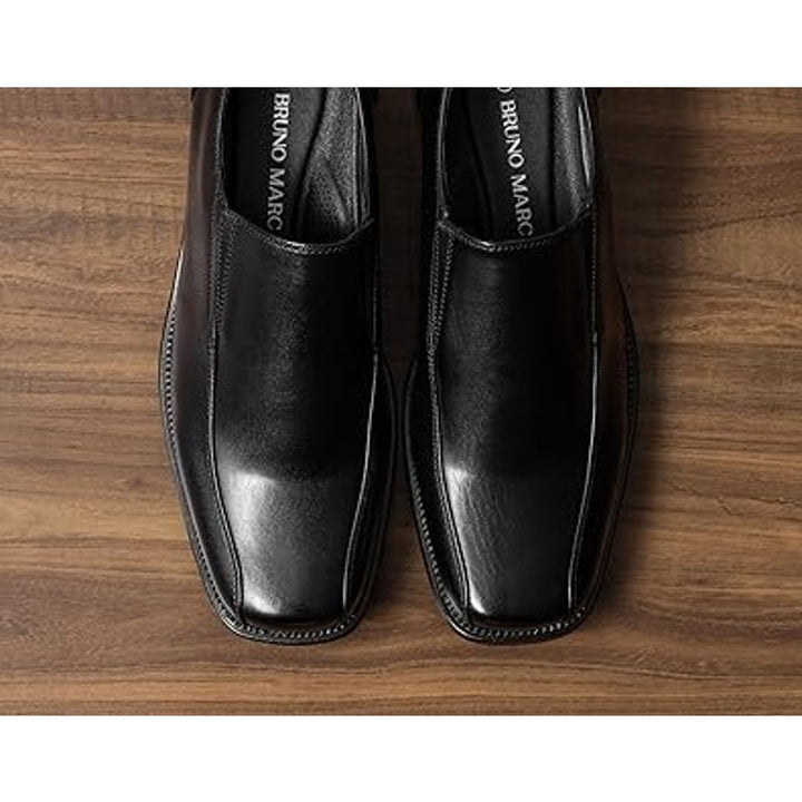 Bruno Marc Mens Size 10 Shiny Black Faux Leather Dress Loafers Formal Shoes