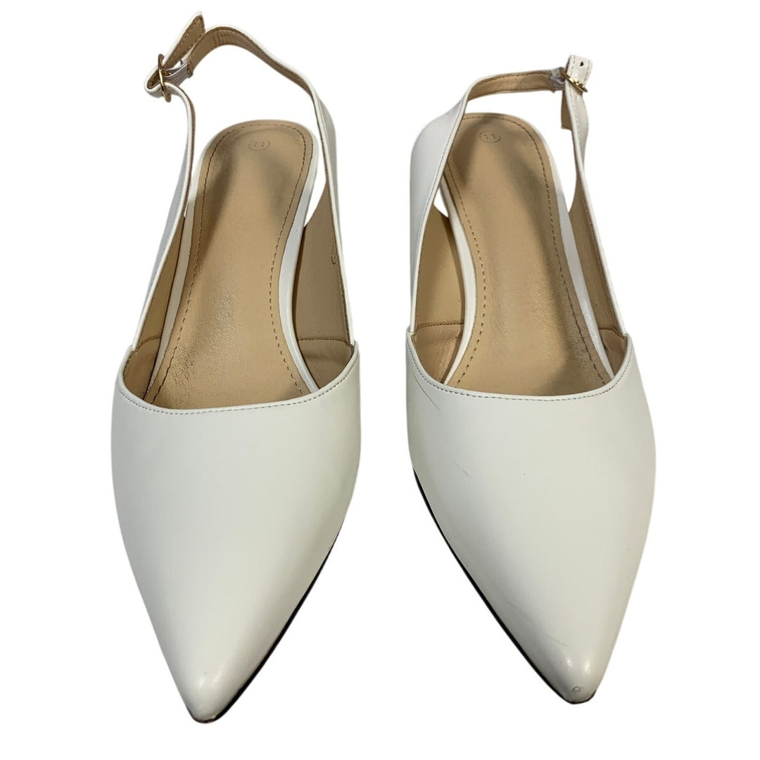 Rilista Womens Size 11 White 3.5" Heel Sling Back Closed Pointed Toe Shoes
