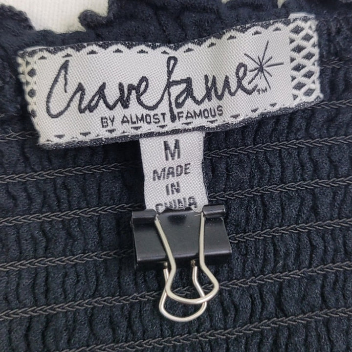 Crave Fame Womens Medium Cropped Scoop Neck Front Lace Up Stretchy Black Top