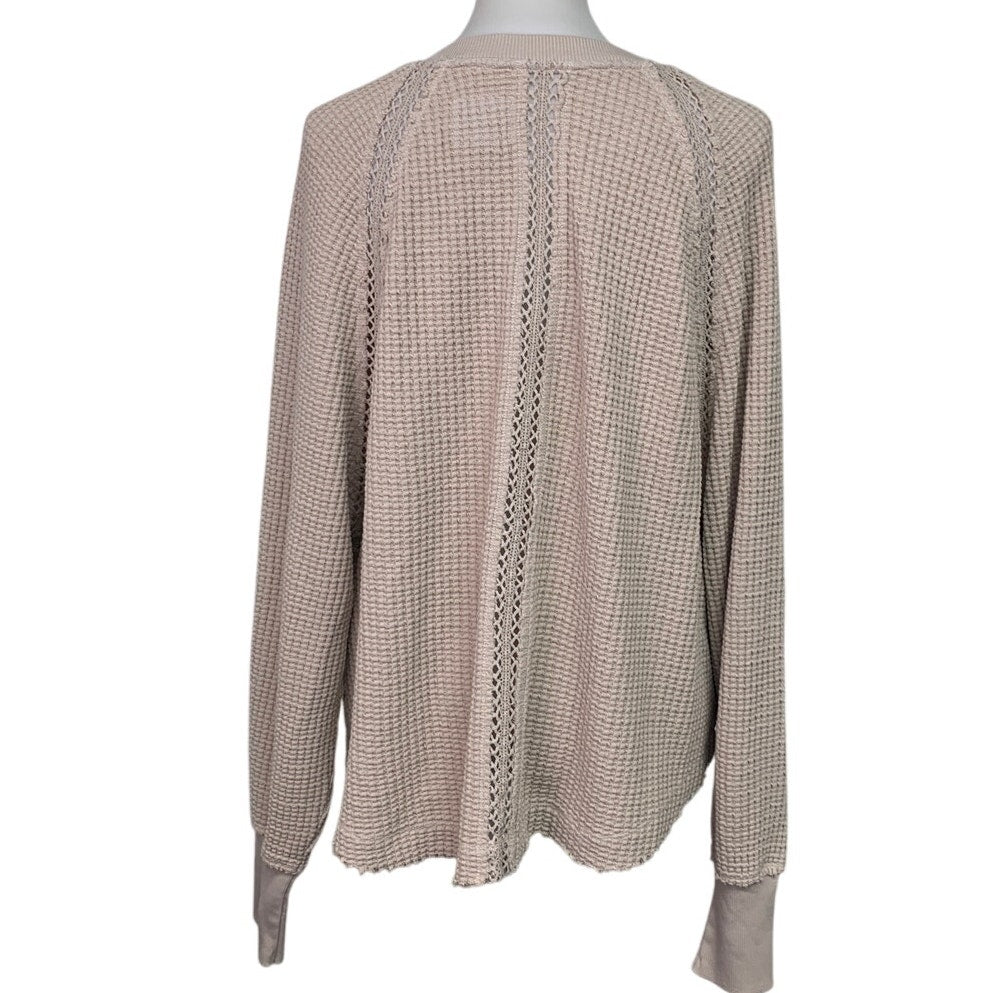 New American Eagle Womens Medium Long Sleeve Waffled Lace Deep V Neck Sweater