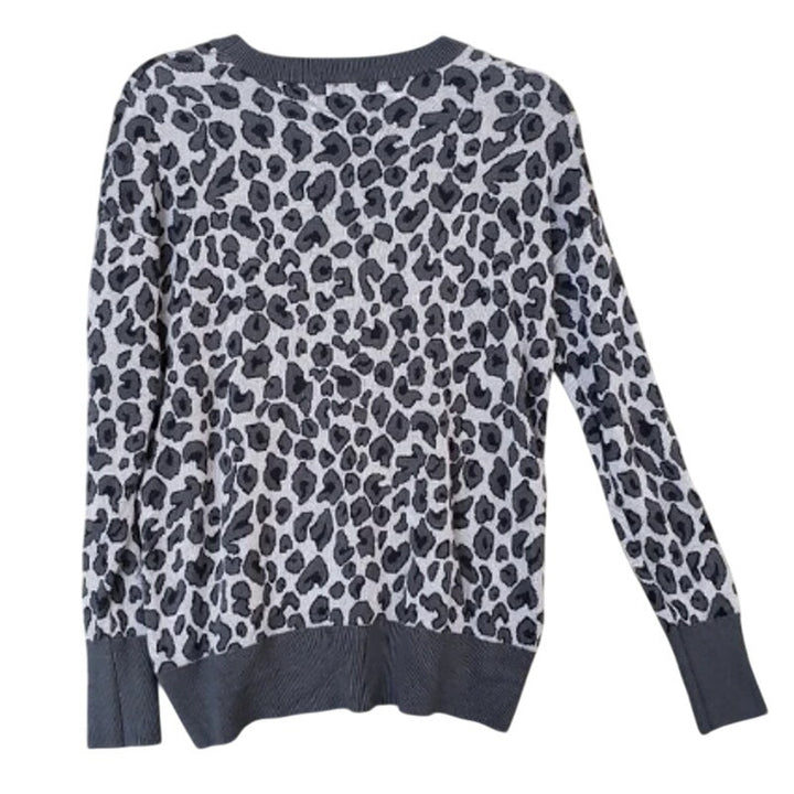 New Isaac Mizrahi Womens Small Leopard Print Long Sleeve Knit Sweater