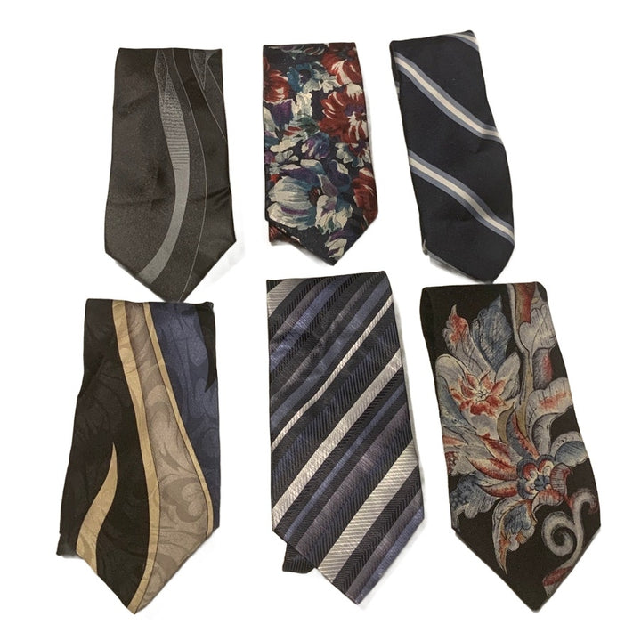 Lot of 6 Black Blue Silver Striped Floral Vintage and Newer Mens Neck Ties