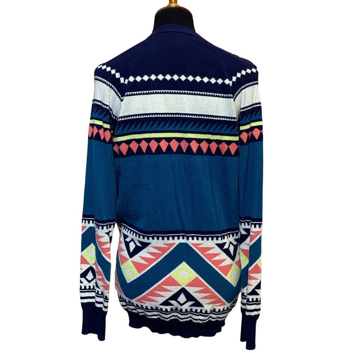Nollie Womens Medium Aztec Inspired Striped Cotton Blend Knit Cardigan Sweater