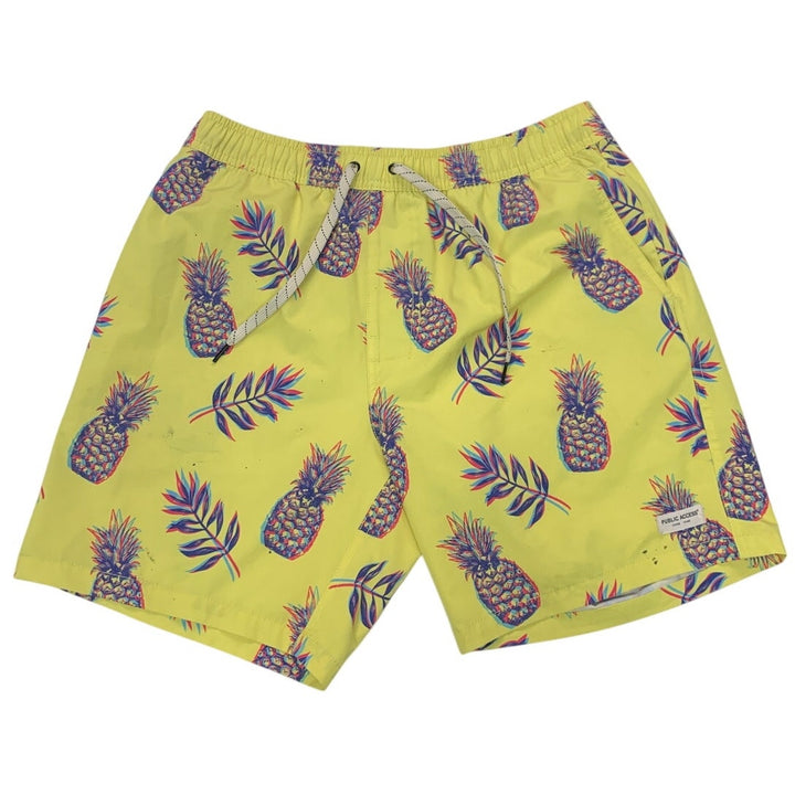 2 Yellow Mens Medium Pineapple Drawstring Waist Unlined Swim Shorts Trunks