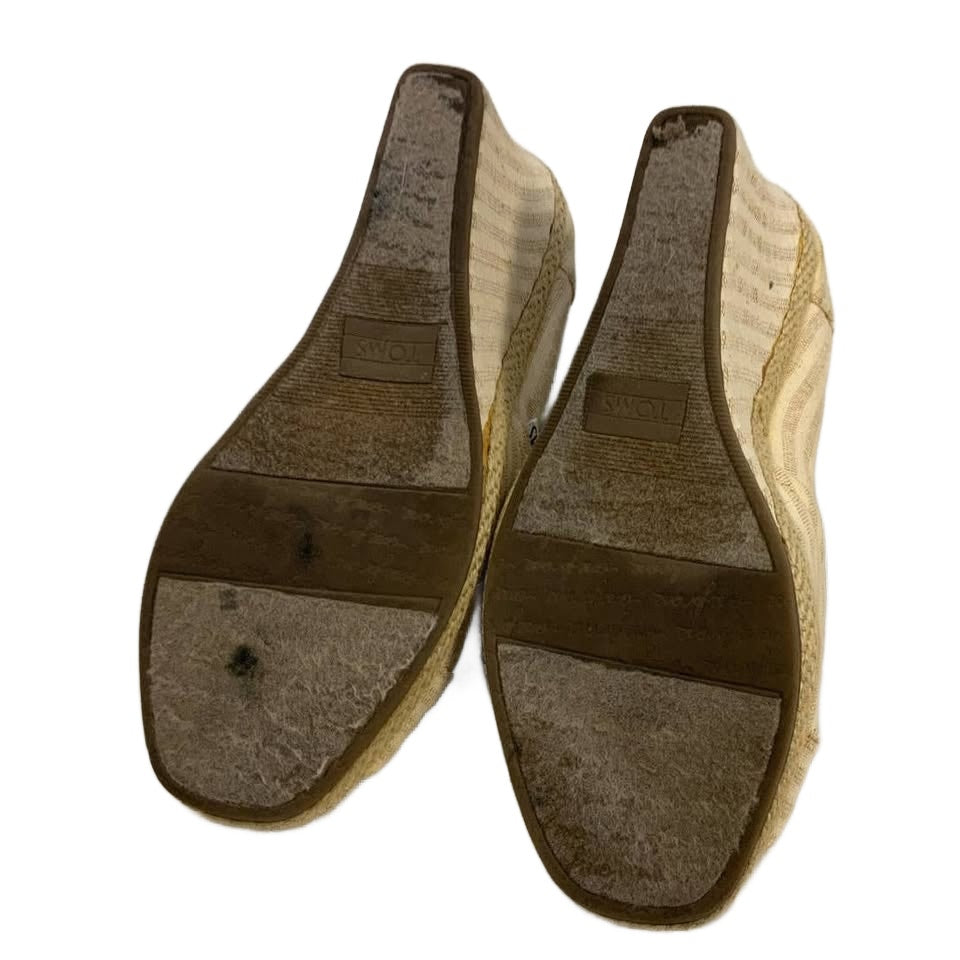 Toms Womens Size 7 Open Toe Striped Fabric High Heel Wedge Casual Shoes