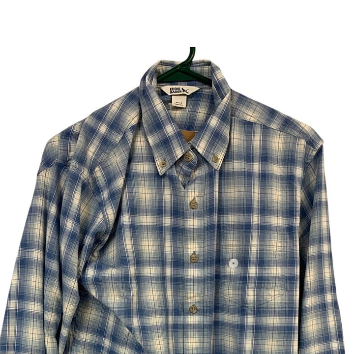 New Eddie Bauer Mens Small Azure Blue Long Sleeve Tidelands Button Up Shirt
