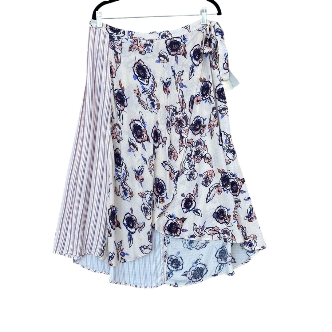 NWT New Juniors Large 100% Rayon Split Print Floral Striped Maxi Faux Wrap Skirt