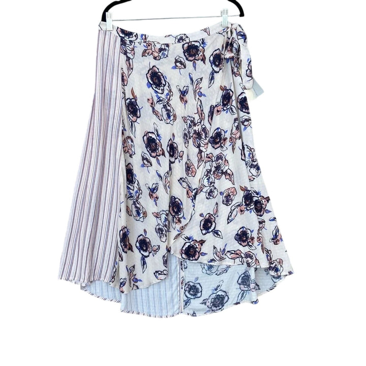 NWT New Juniors Large 100% Rayon Split Print Floral Striped Maxi Faux Wrap Skirt