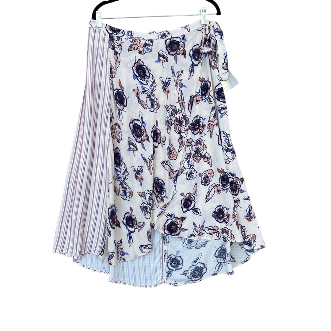 NWT New Juniors Large 100% Rayon Split Print Floral Striped Maxi Faux Wrap Skirt