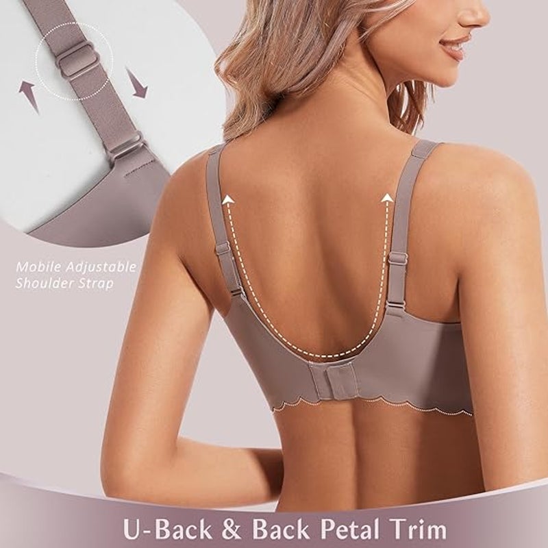 New Moeozllo Womens Large Gray Deep V Wireless Seamless Bralettes Scalloped Bra