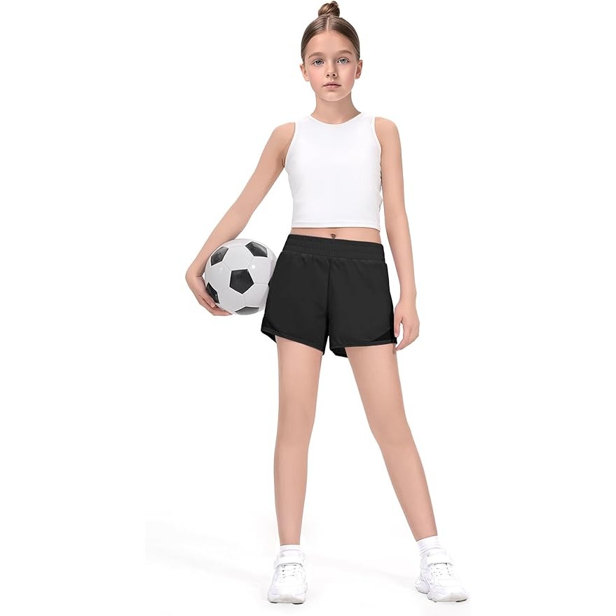 Hasmes Girls Large (12Y) Black Drawstring Waist Zipper Pocket Athletic Shorts