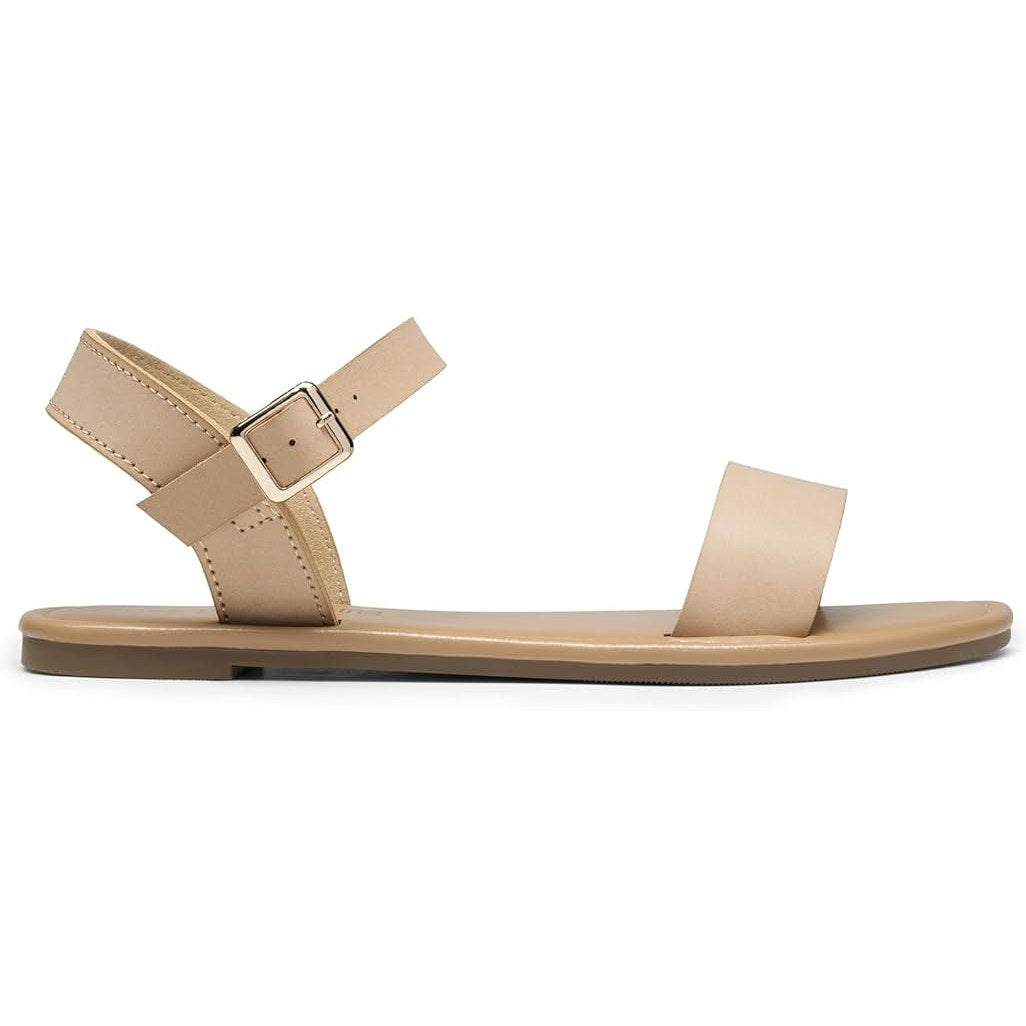 New Dream Pairs Womens Size 8 Tan Ankle Strap Open Toe Flat Sandal Buckle Shoes