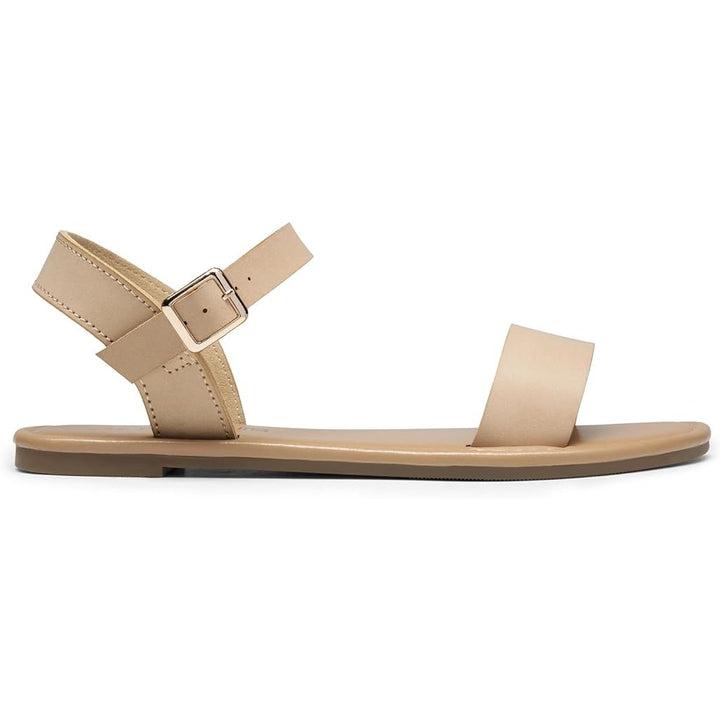 New Dream Pairs Womens Size 8 Tan Ankle Strap Open Toe Flat Sandal Buckle Shoes